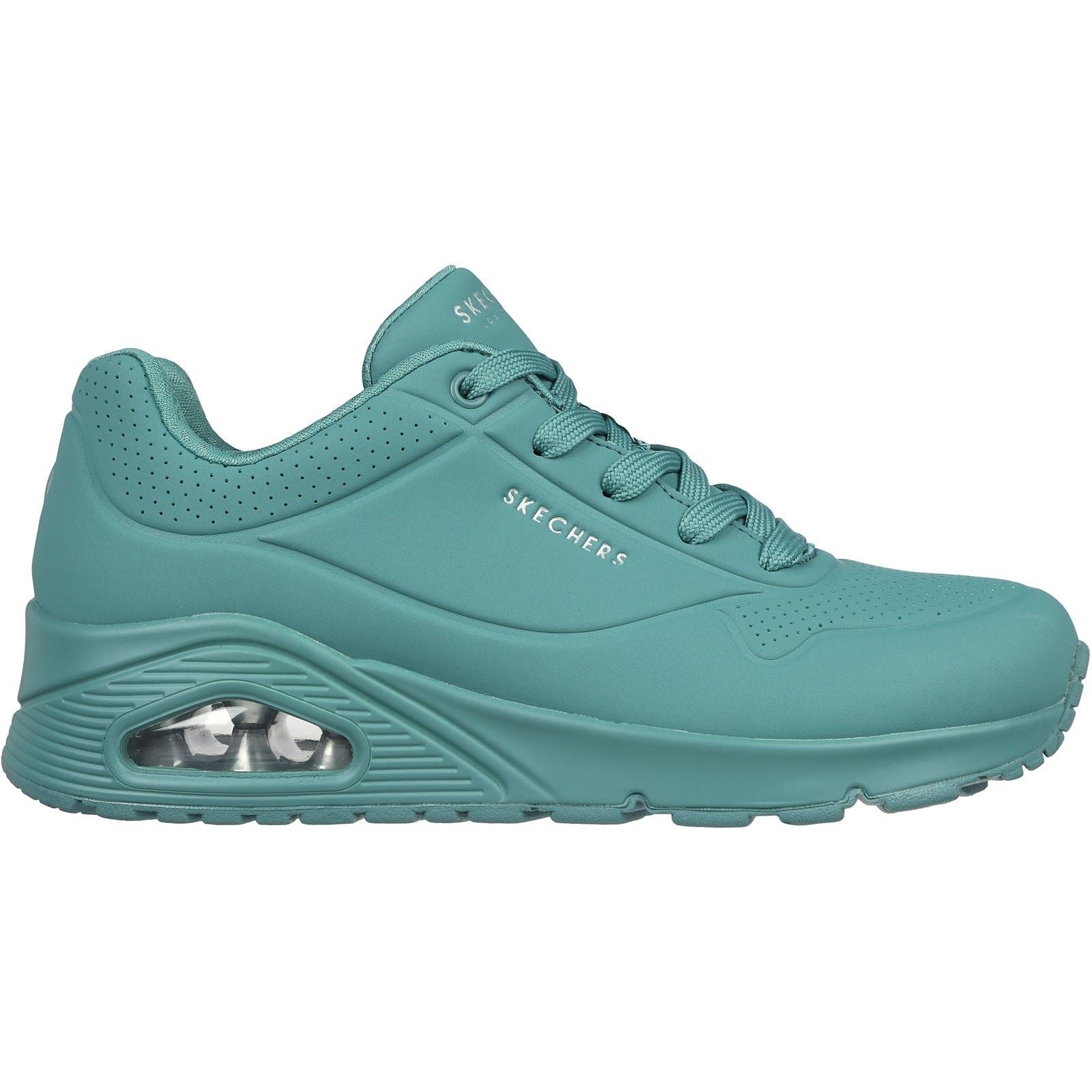 Women s Wide Fit Skechers 73690 Uno Stand On Air Sports Trainers Teal