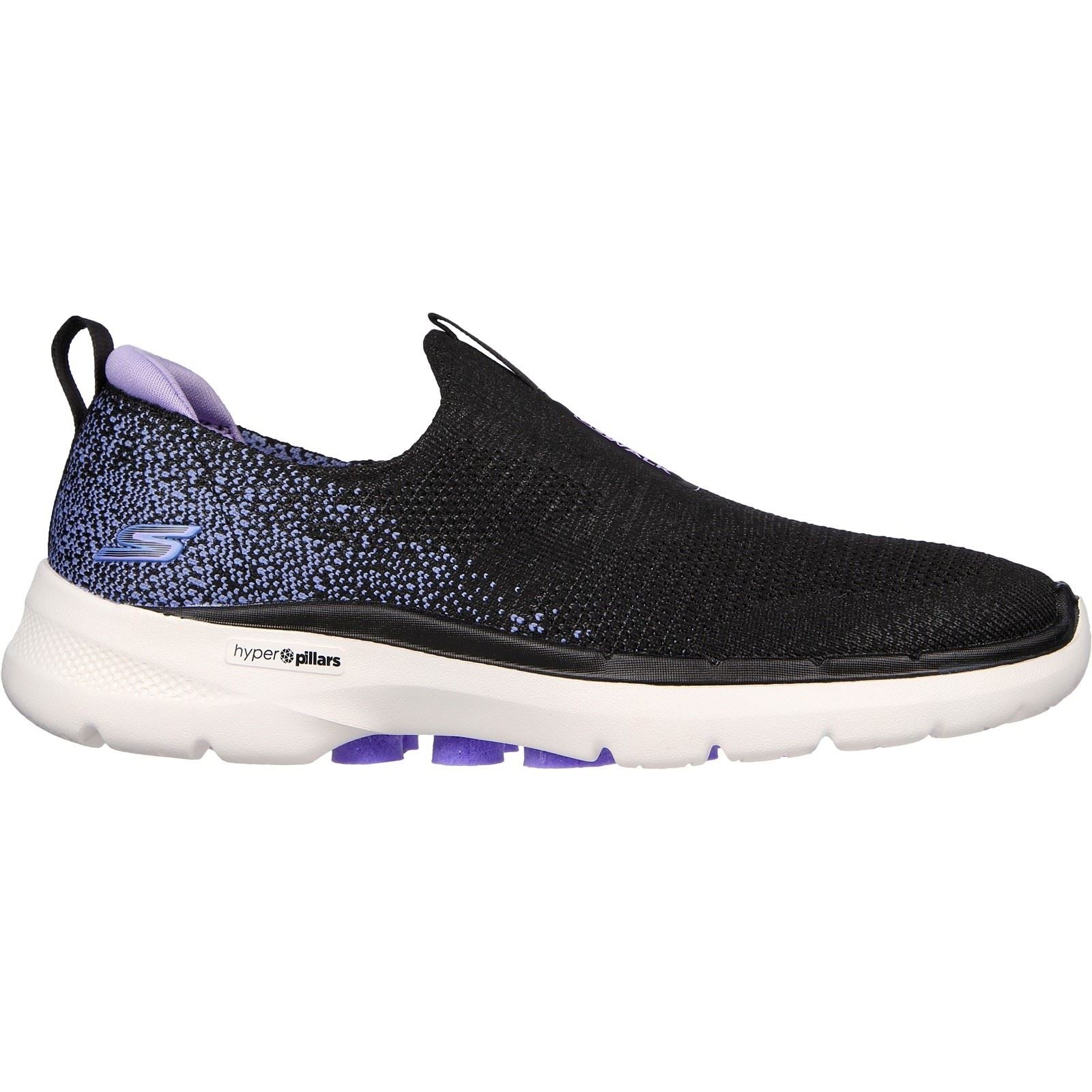 Women s Wide Fit Skechers 124502 Go Walk 6 Glimmering Trainers Black Lavender